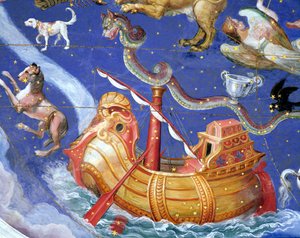 Scena zodiaku z galeonem, detal ze sklepienia "Sala del Mappamondo" (Sala Map Świata), ok. 1574-5 r.